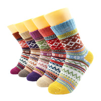 5 Pairs Winter Warmer Women Thicken Thermal Wool Cashmere Snow Socks Fashion Casual Euramerican National Wool Socks for Women