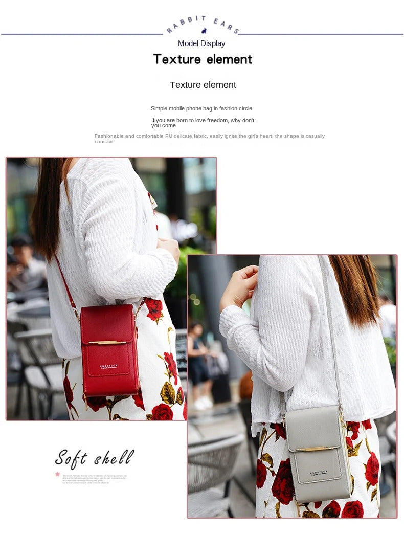 Crazy Bag Fashion Touch Screen Lock Cell Phone Bag Women's Mobile Phone Card Holder Crossbody Shoulder Bag