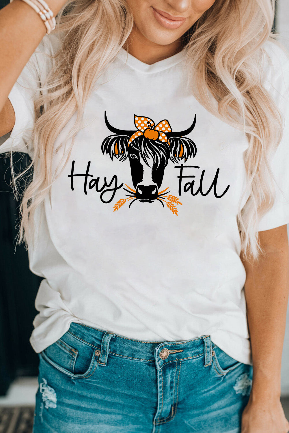 White Hay Fall Cow Head Graphic Tee