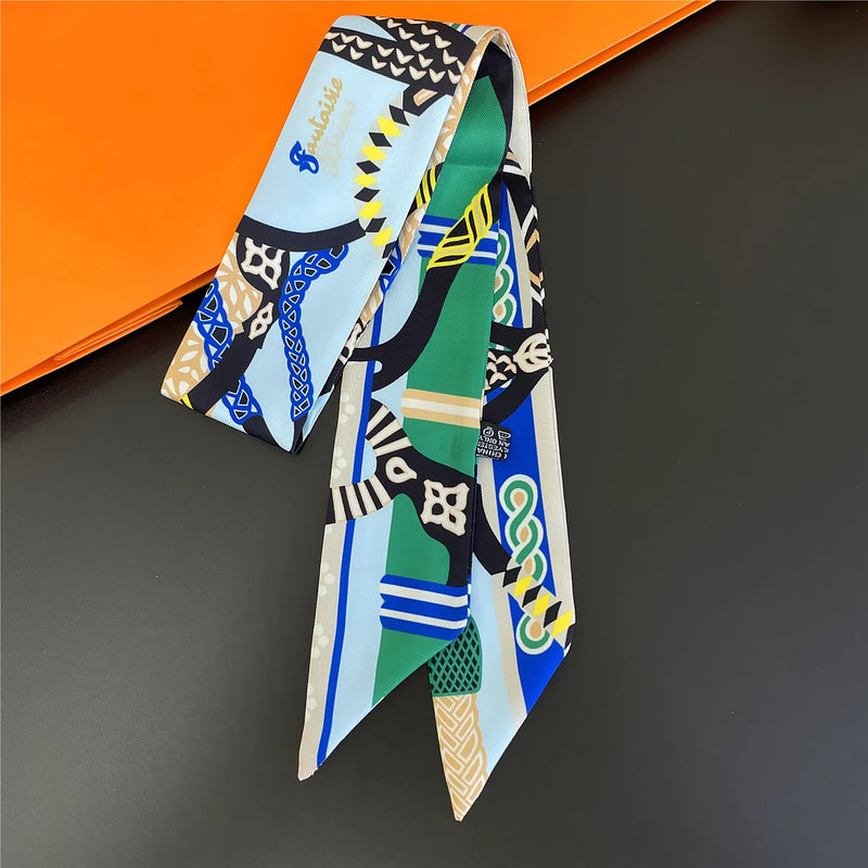 2024 Brand Design Zebra In Flowers Women Scarf Luxury Silk Scarf Fashion Hair Headband Foulard Skinny Bag Scarves Neckerchief