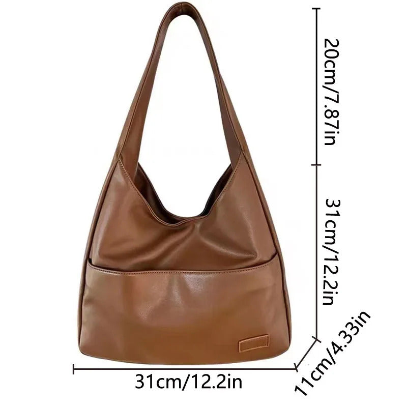 Large capacity tote bag, new black leather simple casual commuting women's bag, fashionable and versatile single shoulder bag