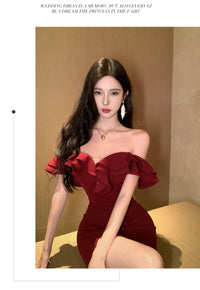 Sexy Bodycon Long Dresses for Women Wedding Evening Party Prom Robe Ruffles Slash Neck High Split Hollow Out Summer New Vestido