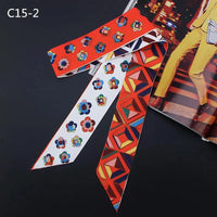 2024 Spring Border New Geometric Diamond Small Flowers Women's Decorative Small Silk Scarf Bundle Bag Handle Ribbon Small Scarf