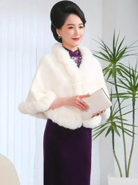 Fashion Elegant Faux Fur Trims Mink Cashmere Fleece Cape Women Cheongsam Wedding Dress Shawl Cloak Short Coat Winter Autumn