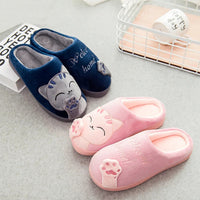 Women Winter Warm Slippers Cartoon Cat Shoes Furry Plush Slides Round Toe Flats Indoor Home Bedroom Floor Slippers Ladies Shoes