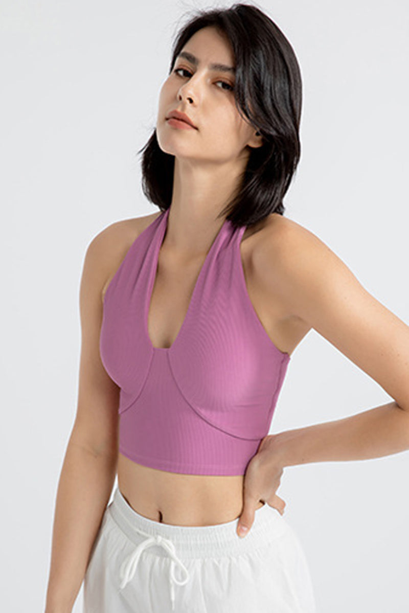 Phalaenopsis Sleeveless Halter Neck Active Sports Bra