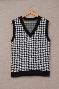 Gray V Neck Argyle Plaid Knitted Sweater Vest