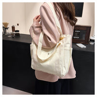 Preppy Style Shoulder Bag Unisex Large Capacity HandBag Casual Versatile Solid Canvas Bag Student Commuting Zipper Square Bag