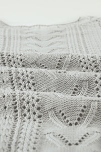 Gray Crochet Lace Pointelle Knit Sweater