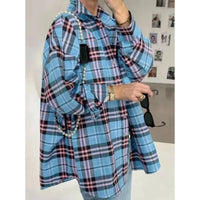 Clacive Fashion Baggy Plaid Women'S Blouse Elegant Lapel Long Sleeve Shirts And Blouses Vintage Pocket Lace-Up Top Female