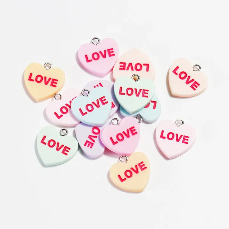 10pcs Resin Love Charms with Words HUG ME BE MINE SWEET HEART Pendant for Earrings Necklace Keychain Diy Jewelry Making Supplies