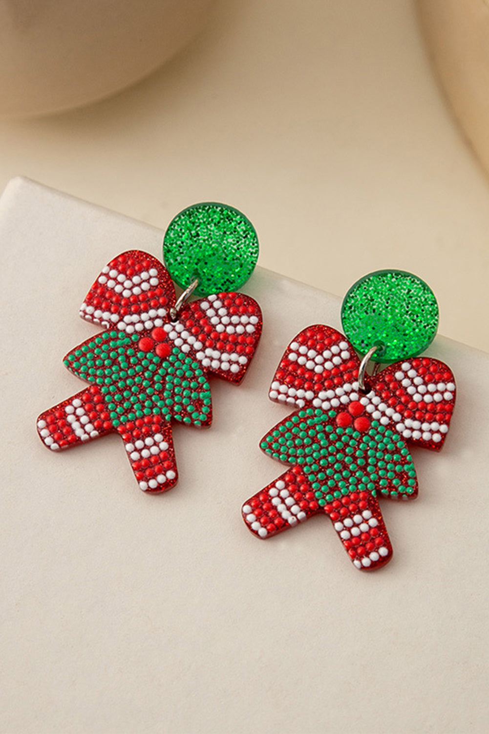 Bright Green Cane Christmas Acrylic Earrings