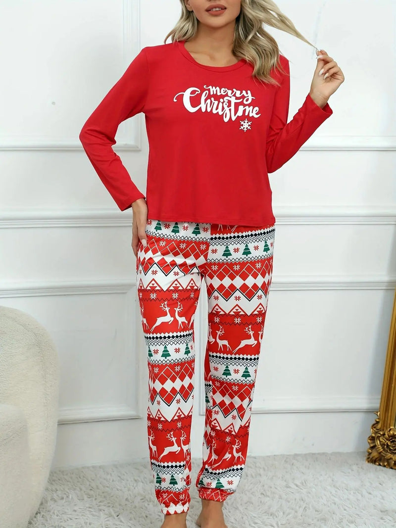 2Pcs/set women's pyjamas set long-sleeved trousers student homewear two-piece Christmas printing letter clothes girls women's cl