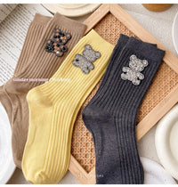 Diamond Cartoon Bear Decorative Socks, Fashionable Diamond Sparkling Women's Socks, Comfortable And Breathable Christmas Socks