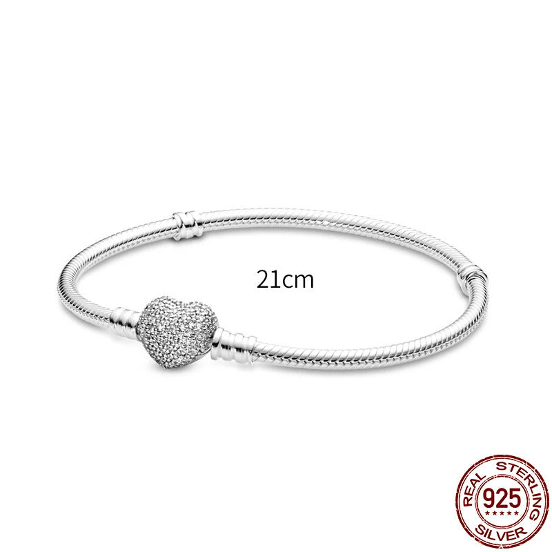 New in 925 Sterling Silver Snake Chain Charm Bracelet Fits Original 925 Pendant Charm BeadS For Women Heart Bracelets Jewelry