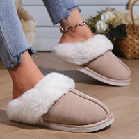 Fluffy Fur House Slippers Winter 2024 Fashion Warm Plush Couple Cotton Shoes Women Faux Suede Indoor Bedroom Couple Slippers