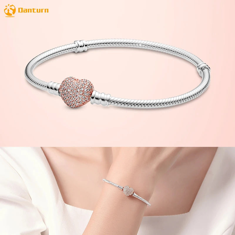 Danturn 925 Sterling Silver Bracelets Gold Heart, Butterfly Crown Women Bangles Luxury Jewelry Anniversary GIft DIY Fashions