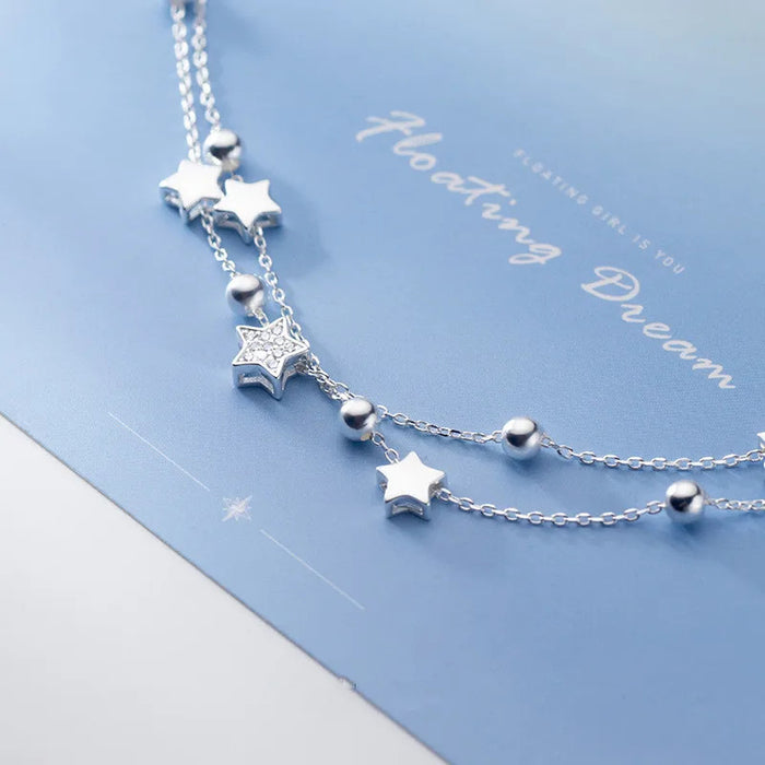 VENTFILLE 925 Stamp Silver Color Star Bracelet Fashion Korean Five-pointed Stars Crystal Double Bracelet Dropshipping Wholesale