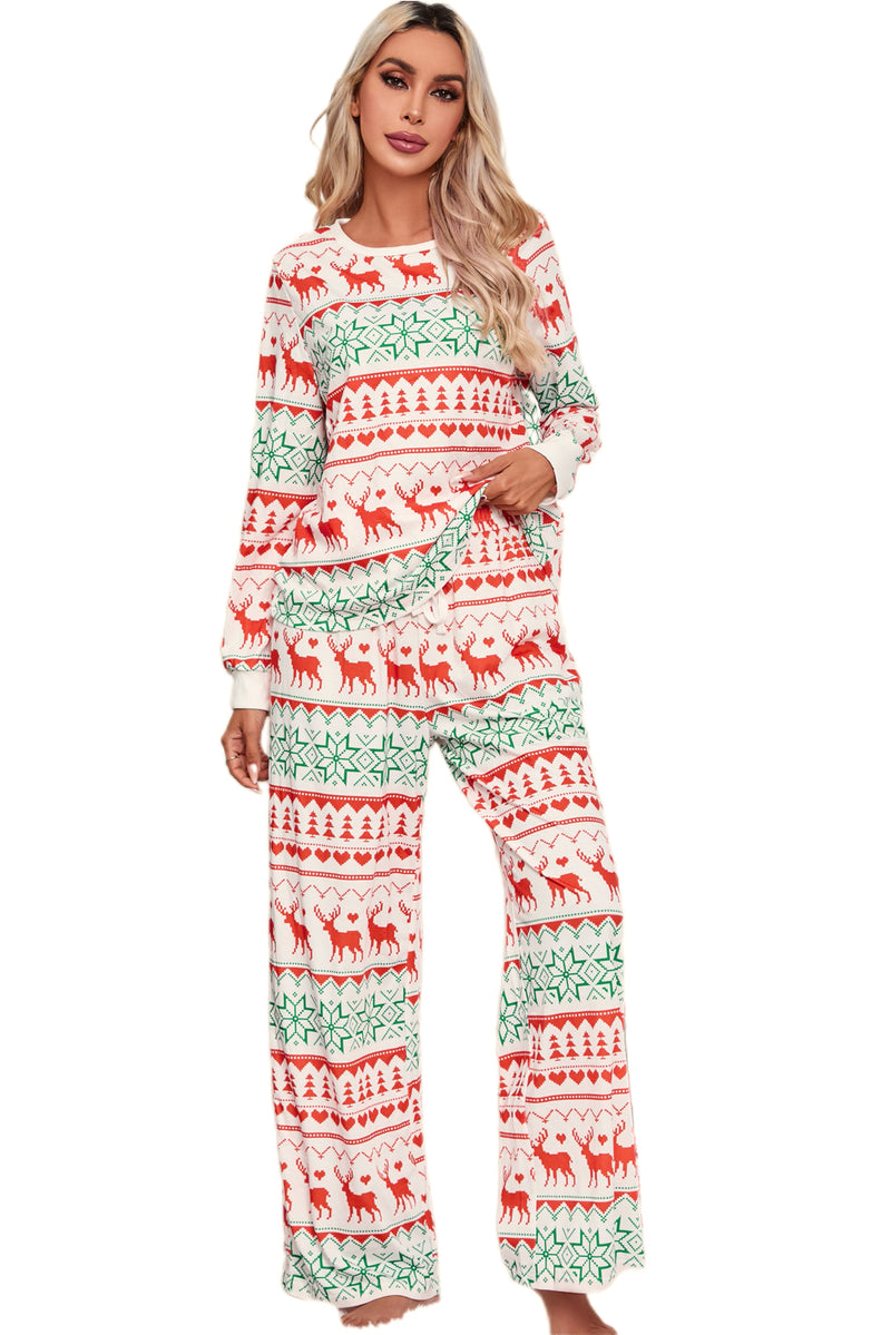 White Christmas Print Pullover and Pants Lounge Set