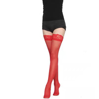 1 Pairs Lace Trim Thigh High Stockings, Smooth Over The Knee Socks, Women's Stockings & Hosiery