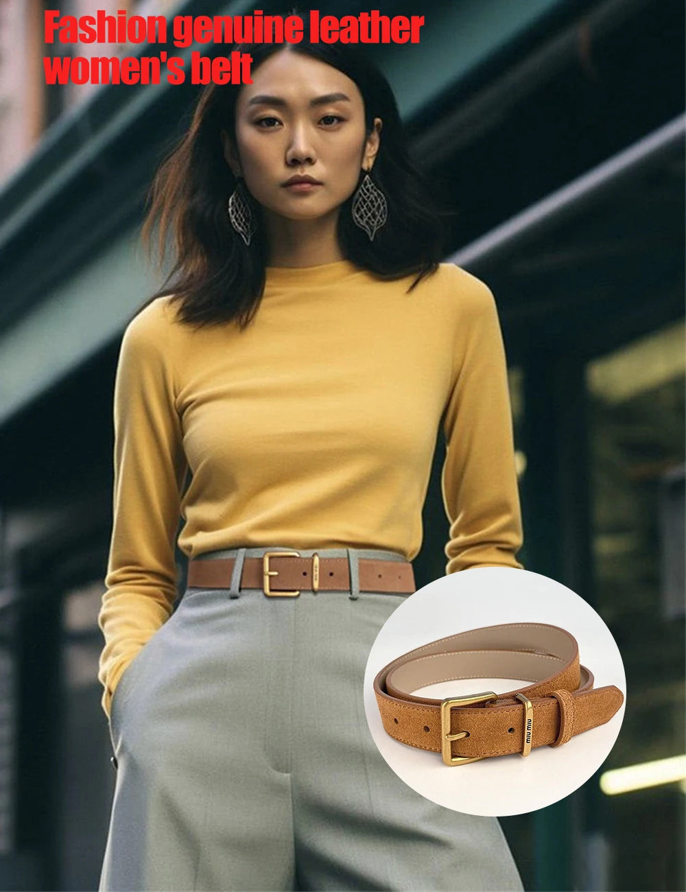 Luxury New Double Genuine Leather Belt for Women Cowhide Suede Belts with Trendy Square Alloy Buckle Ideal for Dresses and Jeans