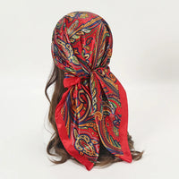 Satin Square Scarf Women Muslim Hijab Elegant 2023 Print Silk Neckerchief Shawl Wraps Headband Handle Hair Accessories Bandana