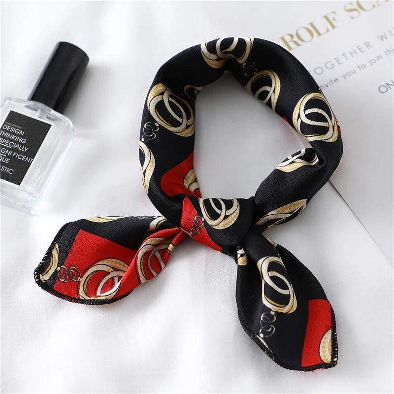 Women Small Satin Silk Scarf Square Print Wrap Foulard Femal Handkerchief Bandana Neck Hair Skinny Tie Scarves Shawls