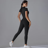 Yoga Set Women's Jumpsuits One-Piece Suit Zipper Short Sleeve Gym Push Up Workout Clothes Fitness Bodysuit Sportswear Tracksuit