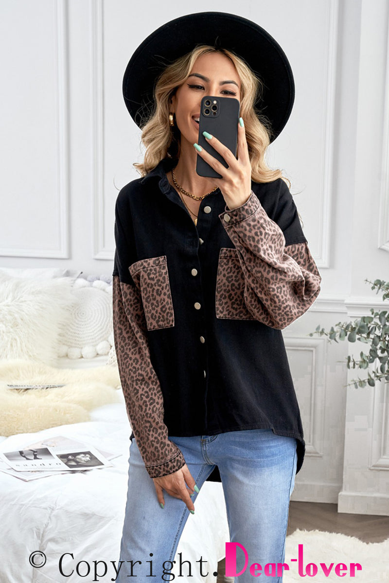 White Contrast Leopard Denim Jacket