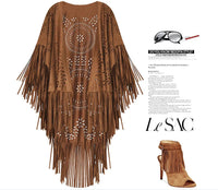 New Bohemian cardigan Cloak Camel Suede Floral Hollow Out Fringe Tassel Shawl Women Vintage Capes Ponchos Autumn Boho Capes