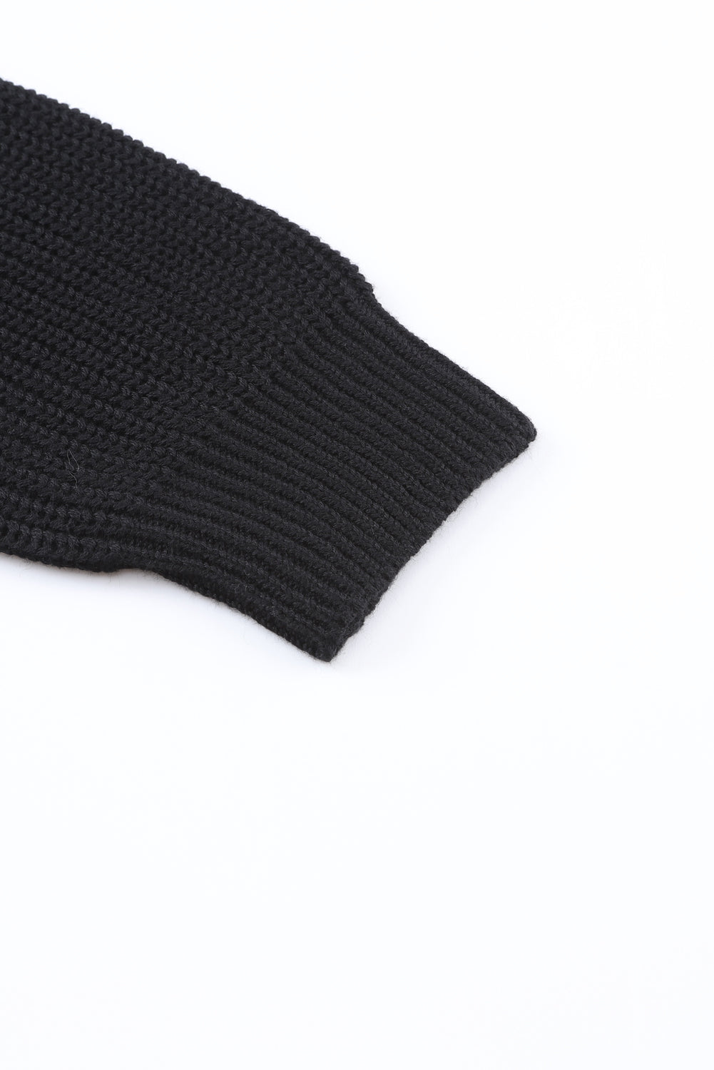 Black Ribbed Knit V Neck Sweater