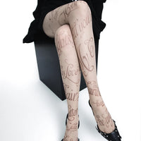 Sexy Women English Printed Stockings Dark Punk Butterfly Skin Tone Tattoo Jumpsuit Pantyhose Cosplay Lace Party Fishnets Tights