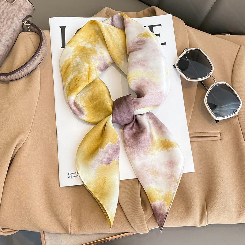 Flower Silk Square Scarf Women Satin Shawl Wrap Hijab Female Hair Band Wrist Luxury Headkerchief 70*70cm Echarpe 2024 Bandana