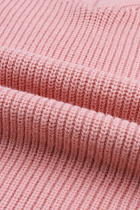 Pink V Neck Drop Shoulder Knitted Sweater