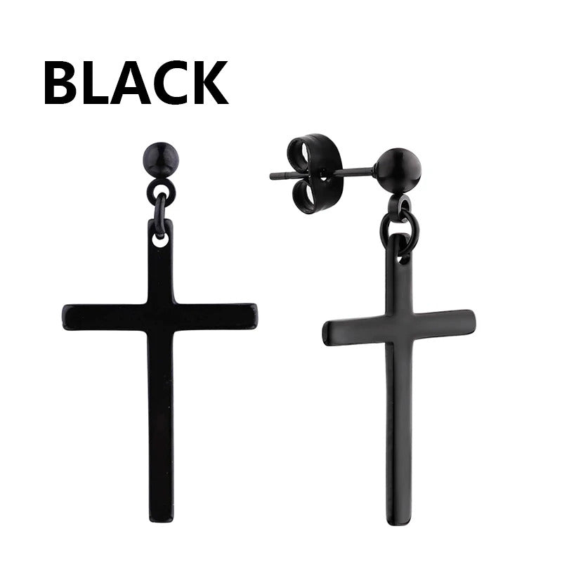 1 Pairs Punk Stainless Steel Stud Earrings Black Earrings Set For Men Women Vintage Hip Hop Piercing Ear Jewelry Accessories