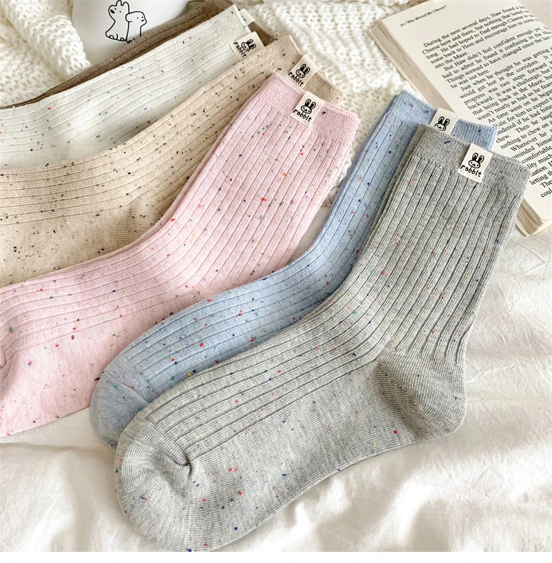 Women's Socks Korean Style Trendy Breathable Casual Dots Cartoon Crew Socks For Girls Novelty Color Warm Socks Comfortable Soft