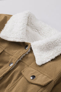 Khaki Corduroy Sherpa Snap Button Flap Jacket