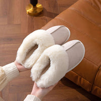 2023 Winter Warm Flat Fur Slippers Women Faux Suede Fluffy Furry Home Slides Woman Comfort Non Slip Indoor Floor Cotton Shoes