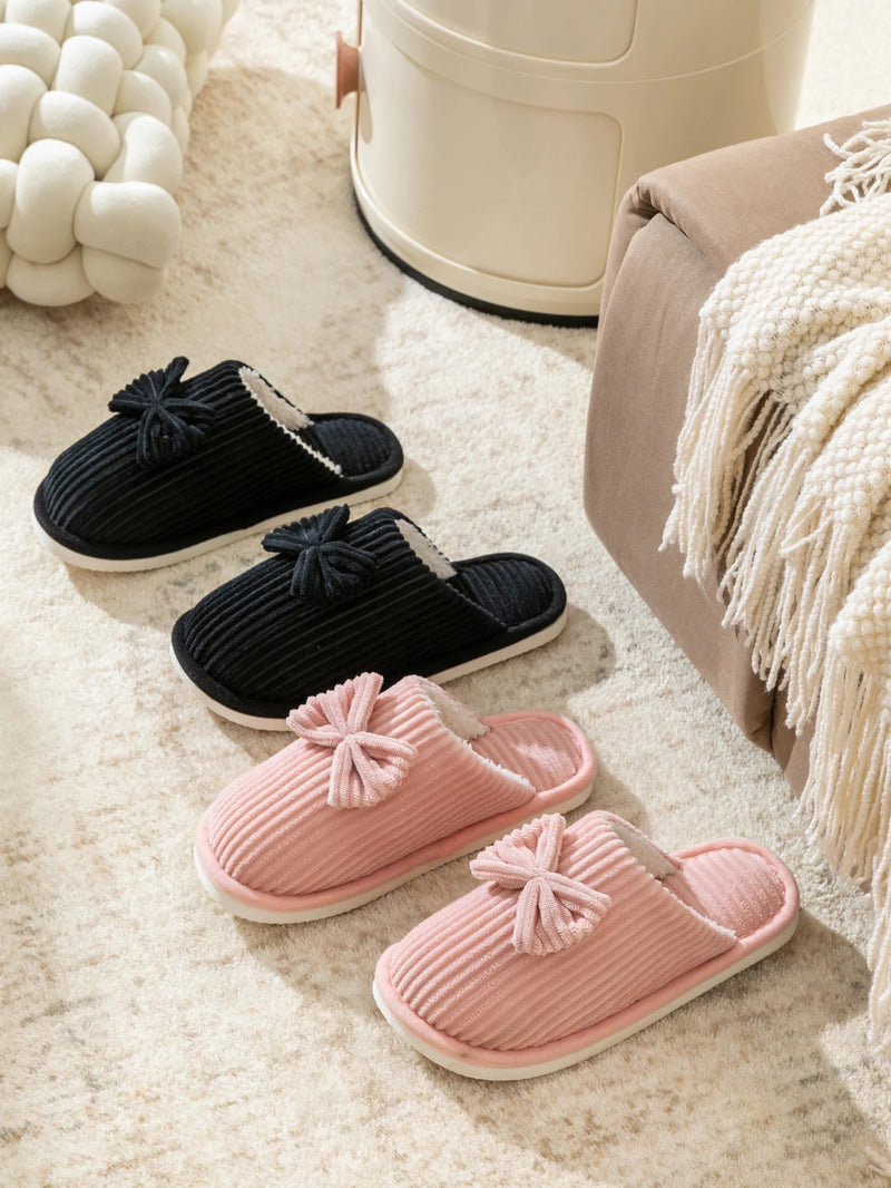 Fashion Women's Bow Slippers Fall/Winter Indoor Bedroom Floor Lightweight and Comfortable&Soft Warm Slippers for Home