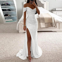 Chic and Elegant Women Evening Maxi Dresses 2024 Off-Shoulder Sequin Mermaid Prom Formal Gowns For Party Split Night Dress