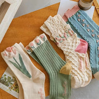 14/5/4 Pairs Retro Floral Socks , Texture Solid Socks , Women's Socks & Hosiery Mid-calf Socks Rustic Retro Casual Socks