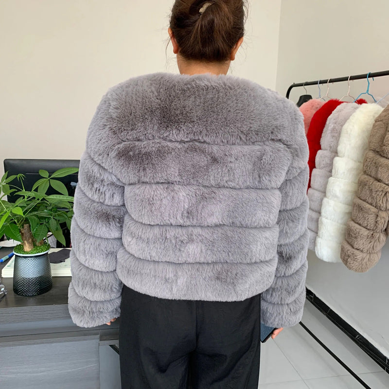 Women's Fashion faux fur coat super hot Autumn Winter women short Faux fox fur fluffy jacket high quality 7xl Ladies furry coats