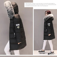 Winter Warm Fur Collar Hooded Women Parka Fashion Comfortable Zipper Pockets Design Long Jacket Elegant Slim Thick Female Coats