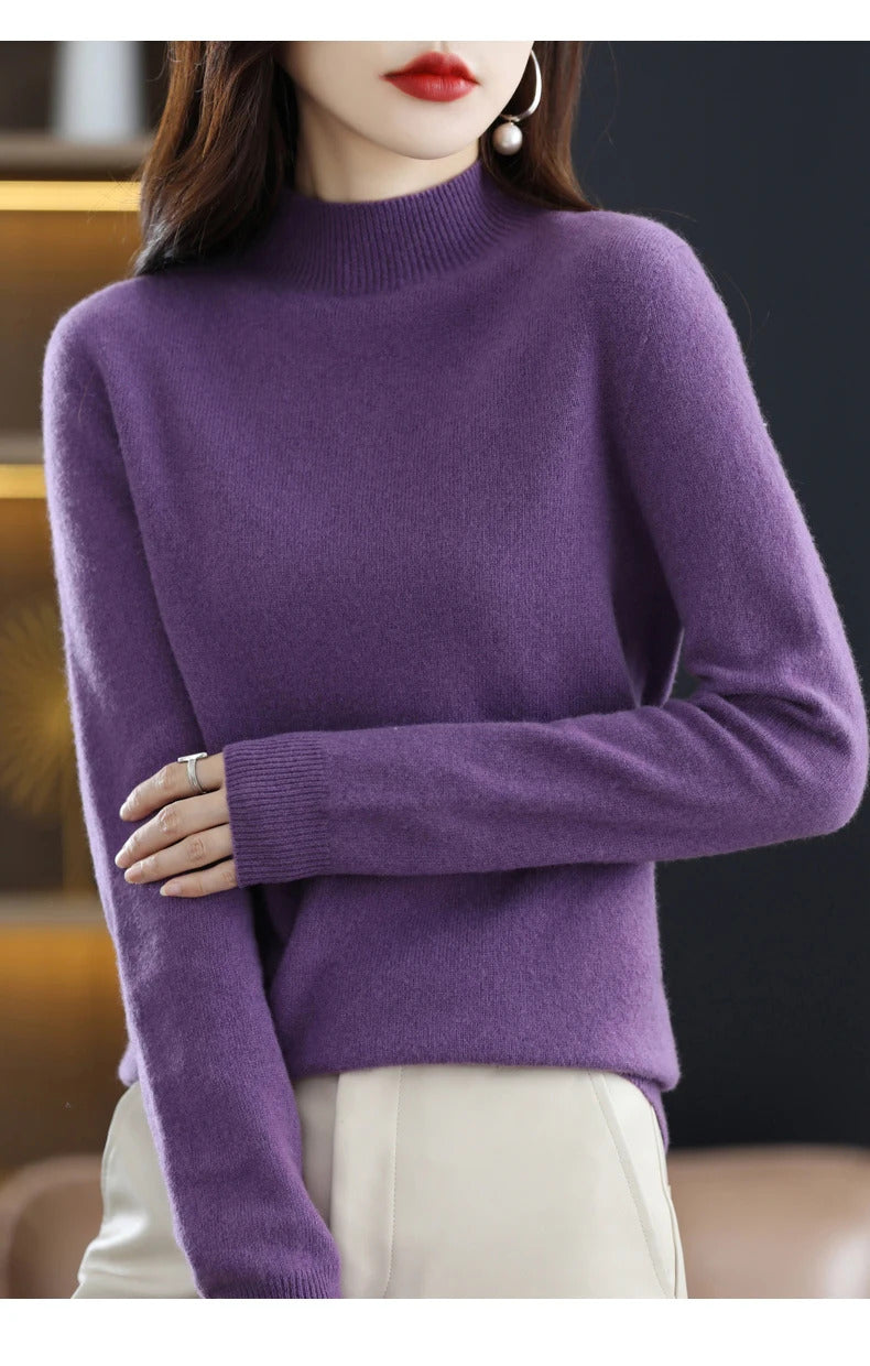 100% Pure Wool Half-neck Pullover In Autumn And Winter New Cashmere Sweater Women's Casual Knit Top Women's Coat 19 Colors