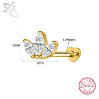 ZS 1PC 925 Sterling Silver Lip Ring Gold Color Labret Lip Stud Snake Cross Star Lip Piercing for Women Men 16G Cartilage Earring