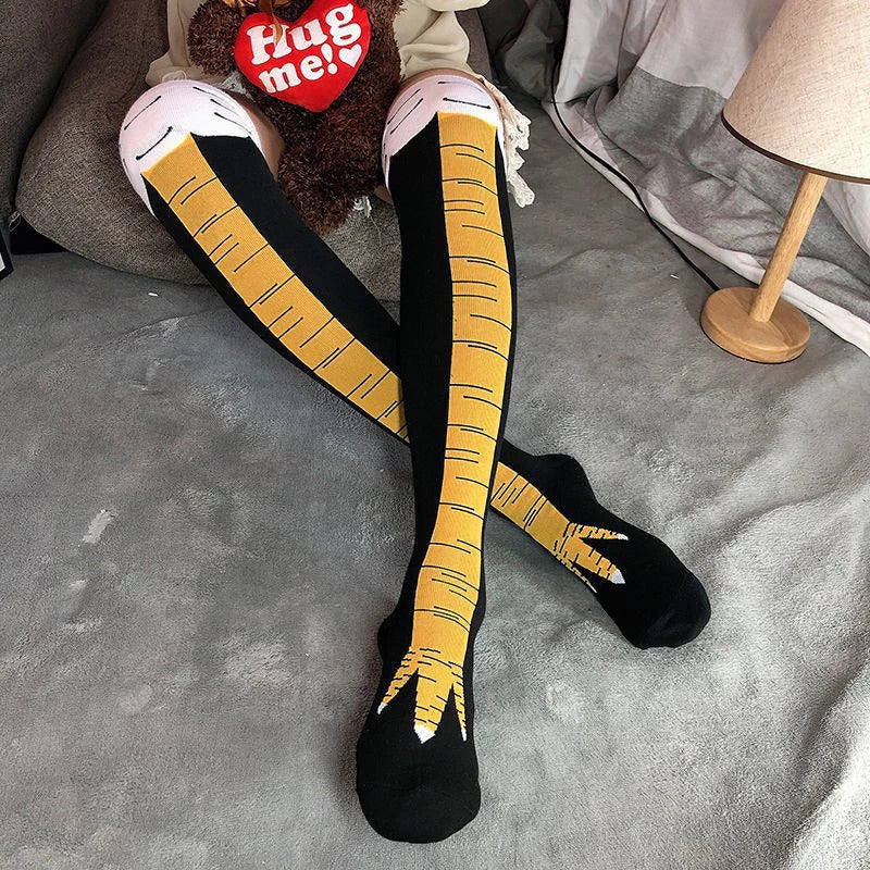 Chicken Paws Feet Long Socks Women Over The Knee Stockings Funny Cartoon Chicken Leg Claw Ladies 3D Print Thigh High Socks Gifts