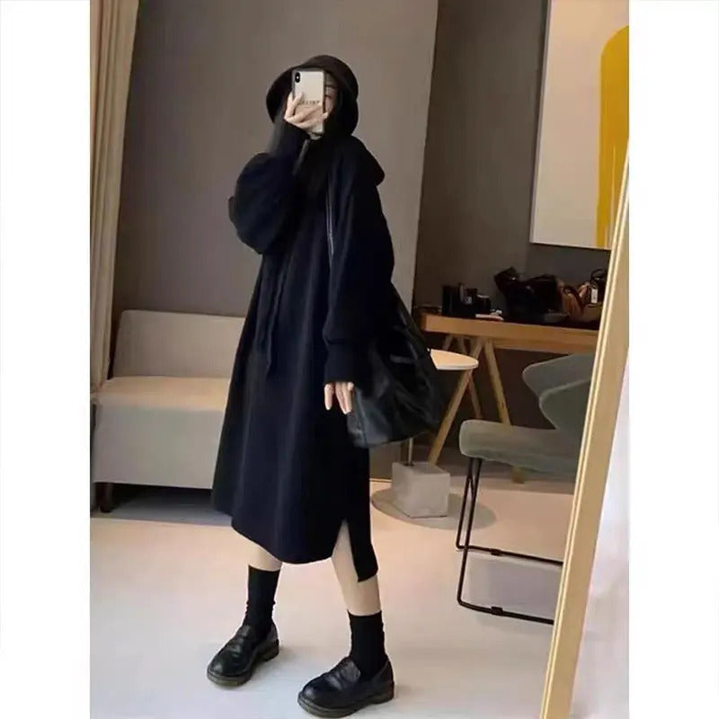 Mid-Length Hood Knitted dress Women 2024 New Autumn and Winter Idle Sle Loose Thickened Sweater Dress Base Women