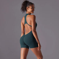 Sexy Hollow Backless Scrunch Butt Sport Jumpsuit Short Woman One Piece Gym Outfit Sleeveless Zipper Fitness Overalls Yoga Romper