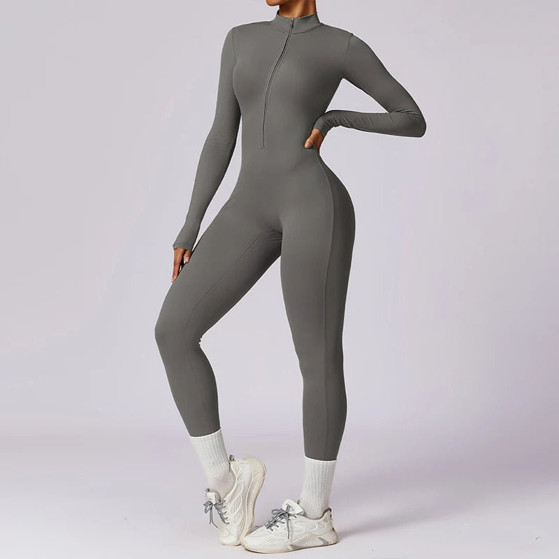 Zipper Sports Jumpsuits Women's Tracksuit One-Piece Fitness Suits Gym Clothing Female Sexy Long Sleeve Workout Overalls