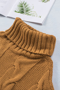 Yellow Cuddle Weather Cable Knit Handmade Turtleneck Sweater